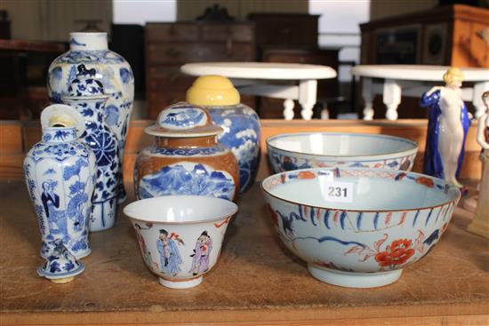 Famille Rose bowl & other ceramics